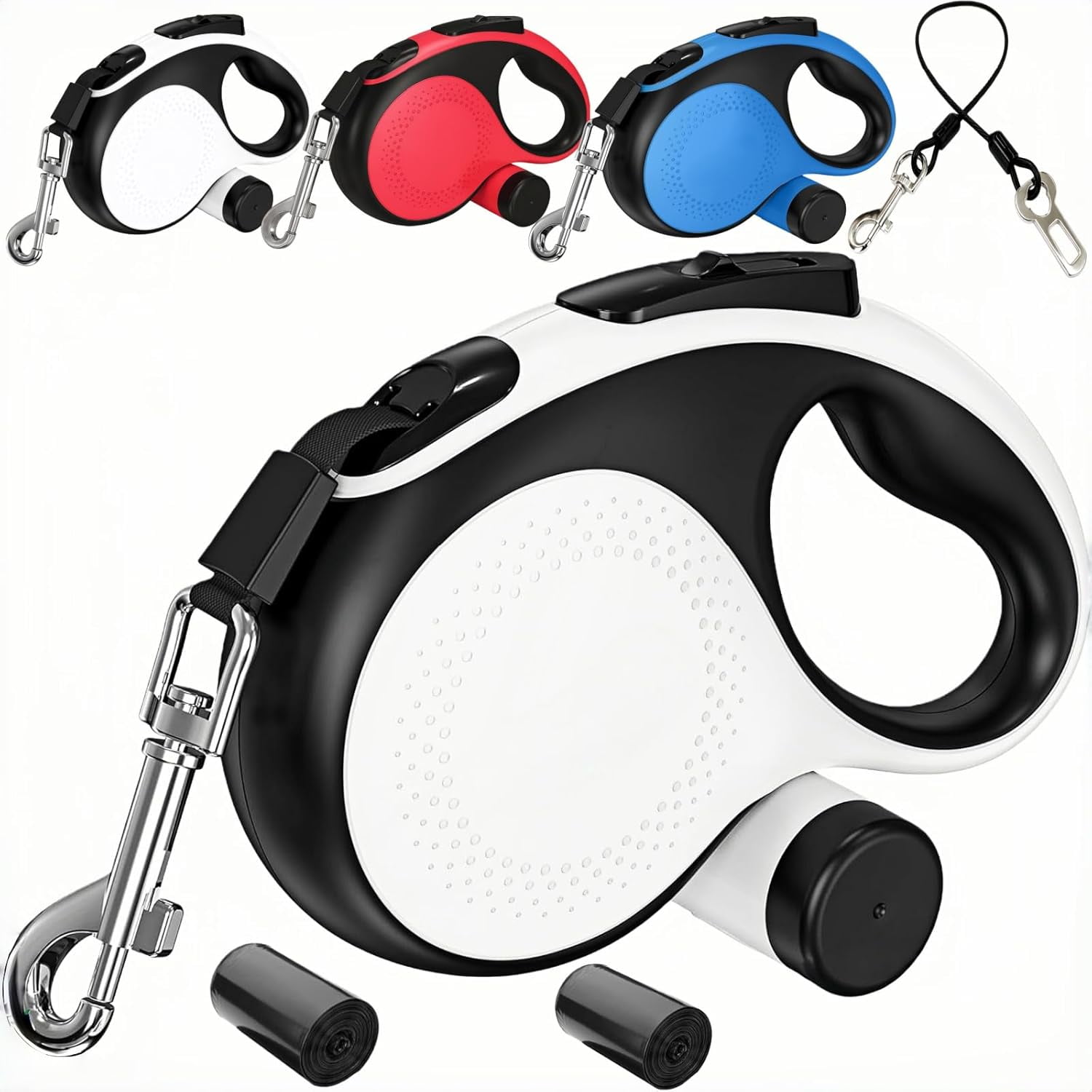 Heavy Duty Retractable Dog Leash 26 ft Tangle-Free 360° Swivel for Large Dogs up to 110 lbs with One-Button Lock (Red)
