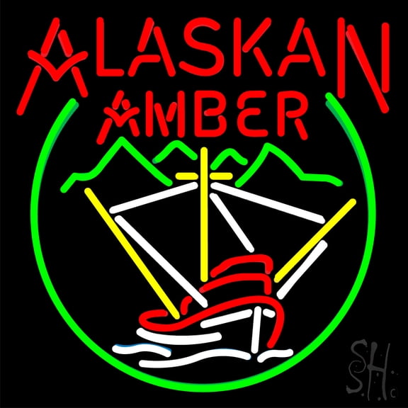 Alaskan Amber Logo LED Neon Sign 24 x 24 - inches, Clear Edge Cut Acrylic Backing, with Dimmer - Bright and Premium built indoor LED Neon Sign for Bar decor.