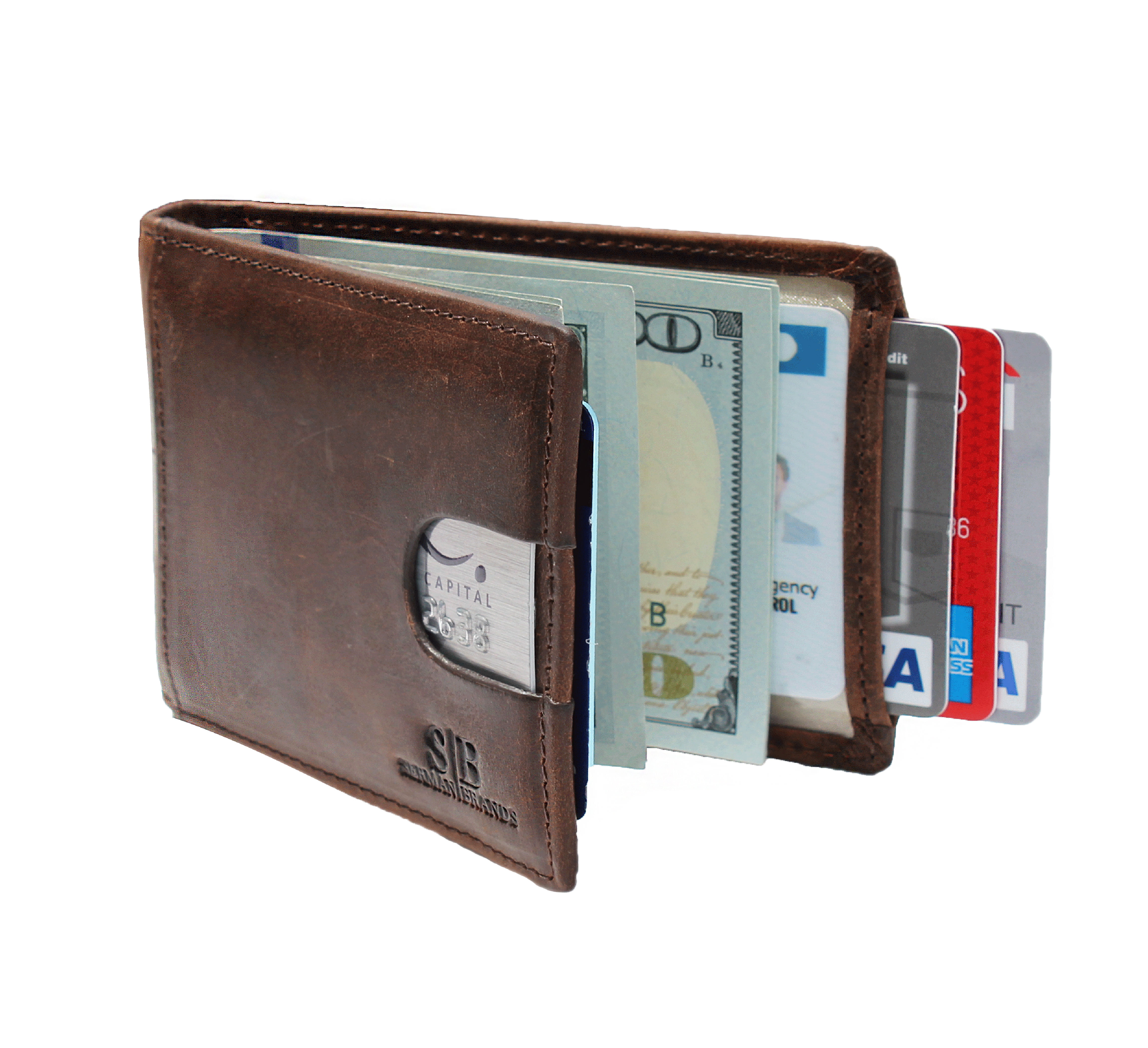 SERMAN BRANDS - Travel Wallet RFID Blocking Bifold Slim Genuine Leather Thin Minimalist Front ...