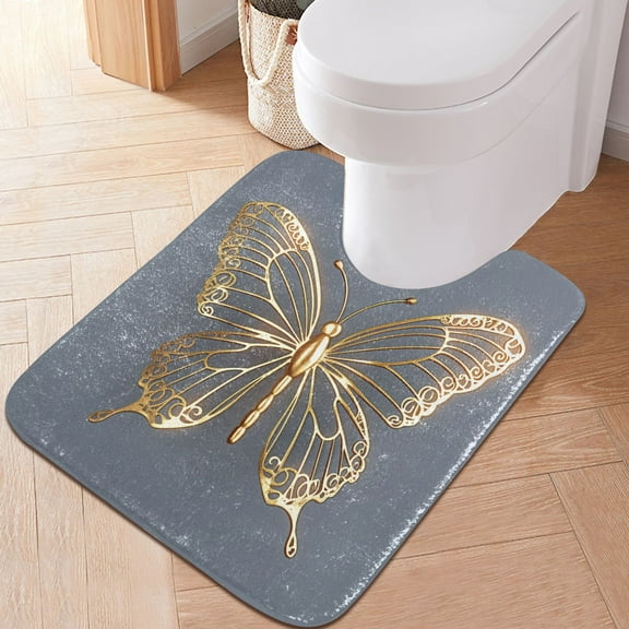 Toilet Rug U-Shaped Bathroom Rugs Non-Slip Soft Plush Machine Washable Contour Bath Mat Luxury Butterfly 24x20