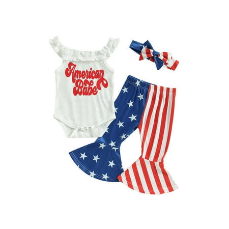 

Blotona Newborn Baby Girls Summer Outfit Sets 6M 12M 18M 24M Infant Girls 4th of July Pants Set Red Sleeveless Letter Print Romper + Star Stripe Patchts Summer Independence Day Clothes 0-24M