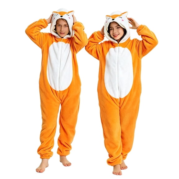 Ruyang Kids Plush Hooded Jumpsuit Fox Dress Up Role Play Outfit Cute Animal Zipper Bodysuits Daily Fall Casual Clothes