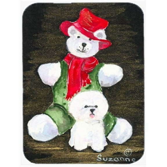 Carolines Treasures SS8948LCB Bichon Frise with Teddy Bear Glass Cutting Board Large, 12H x 16W, multicolor