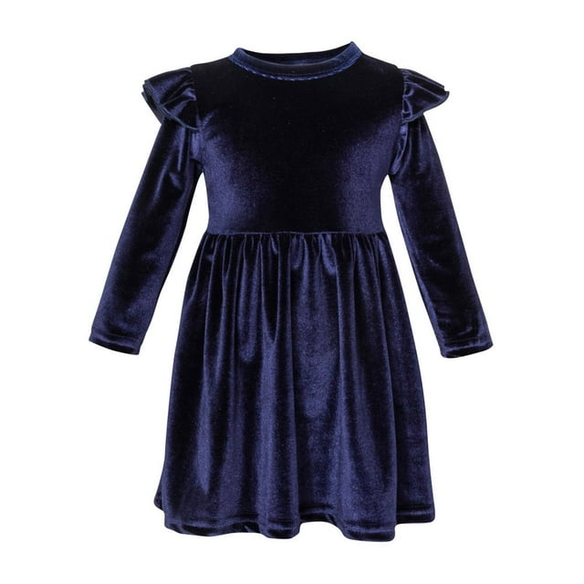 CHUANK Robe en Velours pour Bébé Fille Manches Longues à Volants Ligne A Décontractée Princesse Fête Automne Hiver