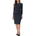 thumbnail image 2 of Vestido de trabajo ajustado de peplum para mujer INSPIRE CHIC, cuello redondo, de manga larga, cintura alta, midi, color gris oscuro, talla XS, 2 of 6