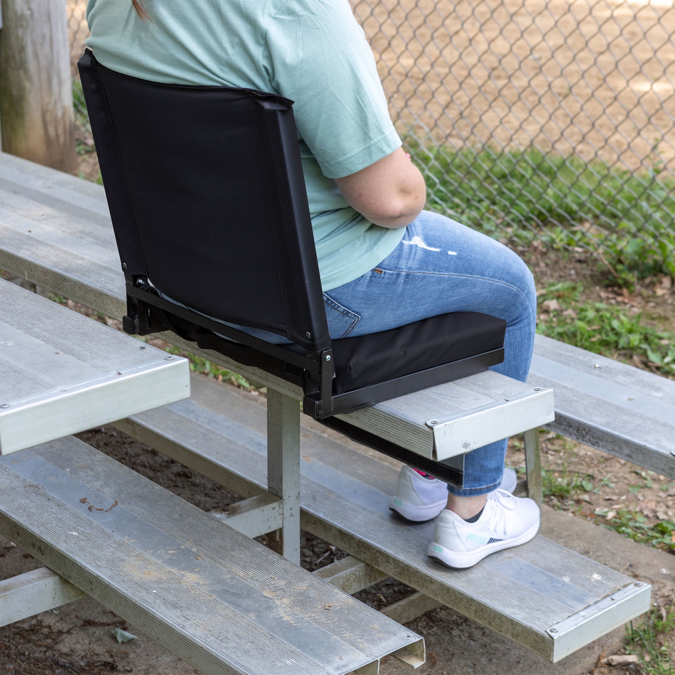 Home-Complete Bleacher Seat - Stadium Seat Cushion with Back Support, Black