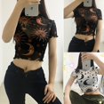 thumbnail image 1 of Women Summer See Through Tee Club Short Sleeves Crop Tops Print T-Shirt, 1 of 5