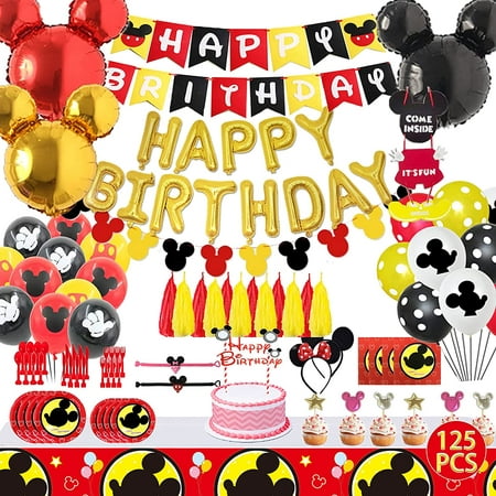 Mickey Mouse Fournitures et décorations de fête d’anniversaire Mickey Mouse  Party Supplies sert 8 invités avec des plaques de bannière ballons