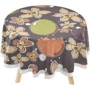 SKYSONIC Cute Easter Egg Flowers Round Tablecloth 60inch Indoor Wrinkle Free, Terracotta Circular Lace Table Cover Washable for Kitchen Party BBQ Dining Decor