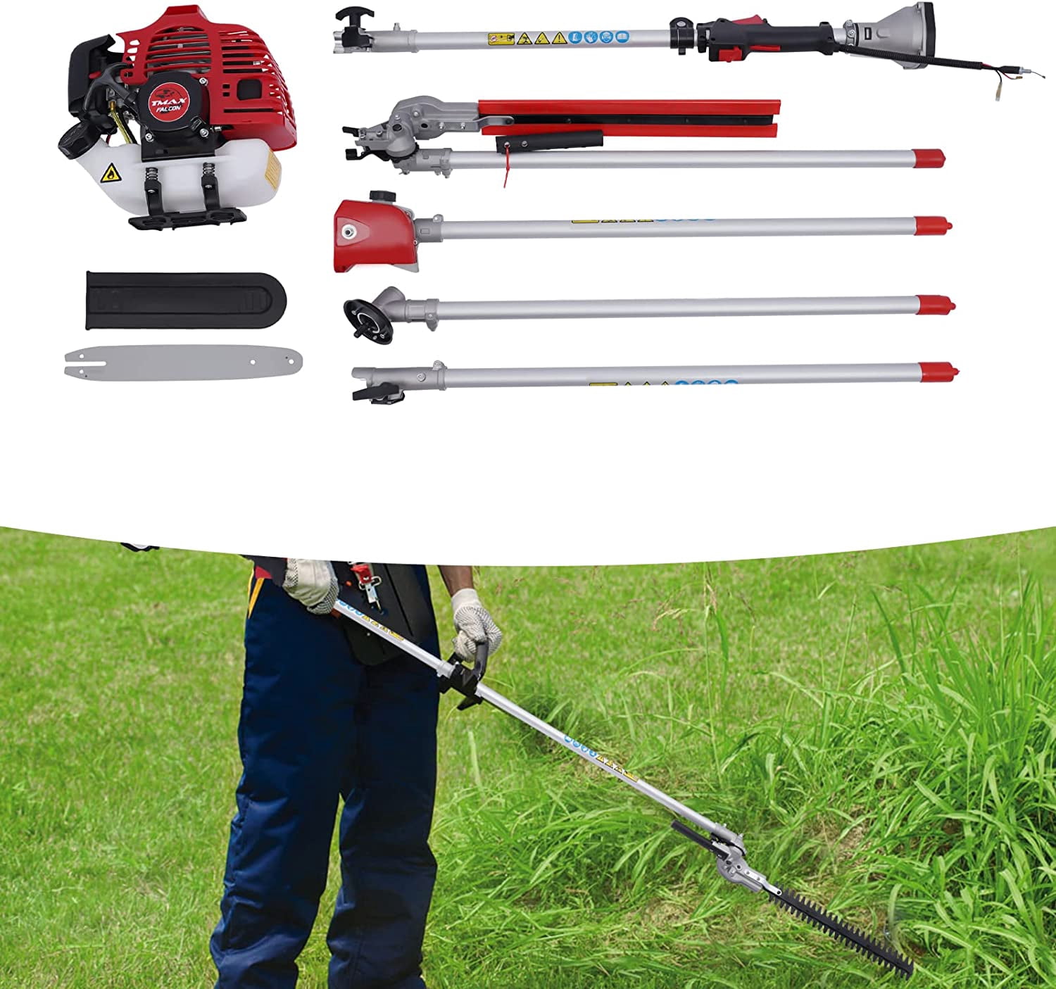 Miumaeov 4-in-1 Petrol Hedge 51.7cc Trimmer Grass Pruner Chainsaw Brush Cutter 2-Stroke