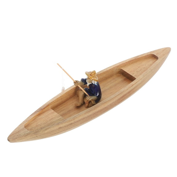 WHAMVOX Nautical Fishing Boat Canoe Model Wooden Decor for Home Office TableDecoration Khaki 7.5 inches