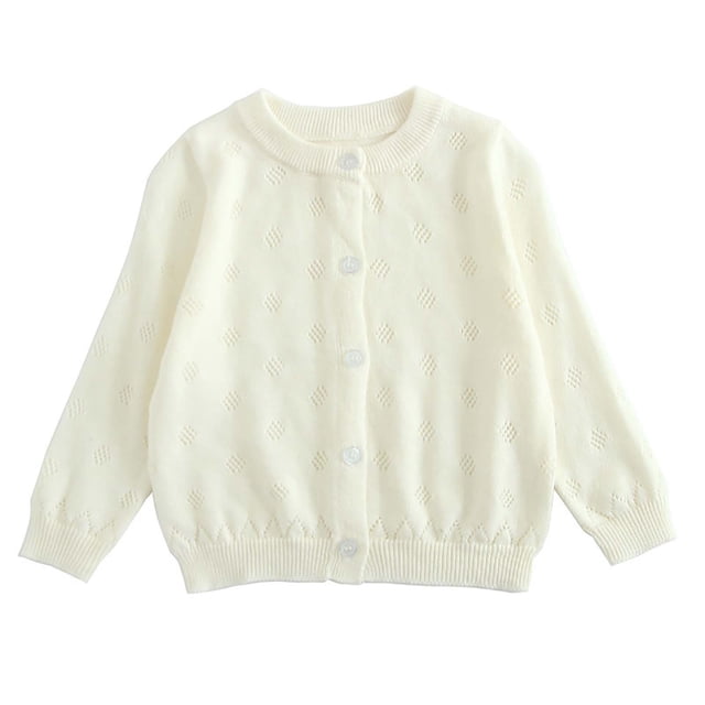 WRKEKC Girls Cardigan Sweater Solid Color Round Neck Long Sleeve Knit Outerwear with Button Front and Patterns Warm Stylish Casual Coat for 18 Months-6 Years Toddlers Fall Winter