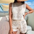 thumbnail image 4 of Conjunto de Dos Piezas de Crochet para Mujer, Traje de Baño Sin Mangas de Punto Calado, Top y Pantalones Cortos Informales, Conjunto de Playa M, 4 of 10