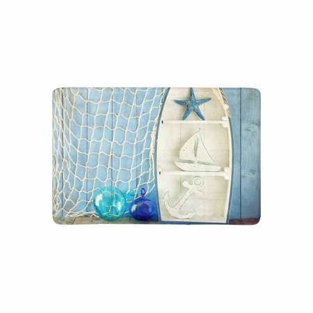 Nautical Decor Rugs MKHERT Nautical Boat Shape Shelves on Wooden Table Doormat Rug Home Decor Floor Mat Bath Mat 23.6x15.7 inch ()