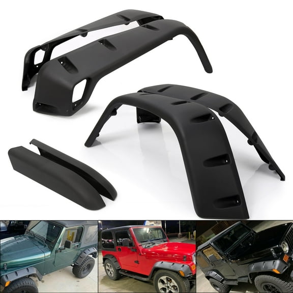 Kojem 6PC 7" Wide Wheel Fender Flare Protector for 1997-2006 Jeep Wrangler TJ 2004-2006 Wrangler LJ Extended Pocket-Riveted Style Black