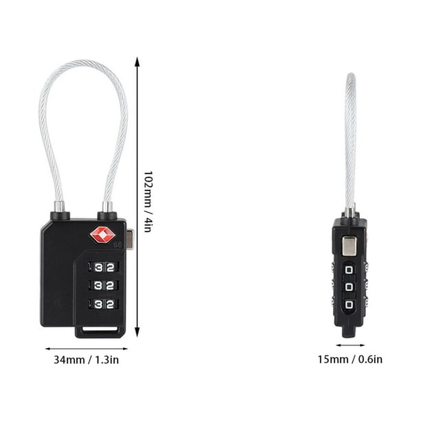 Cerradura de Alambre de Acero Contraseña de 3 Dígitos Cerrado de Alambre de Acero TSA Cerradura de Código de Aduanas para Equipaje de Maleta de Vije Negro