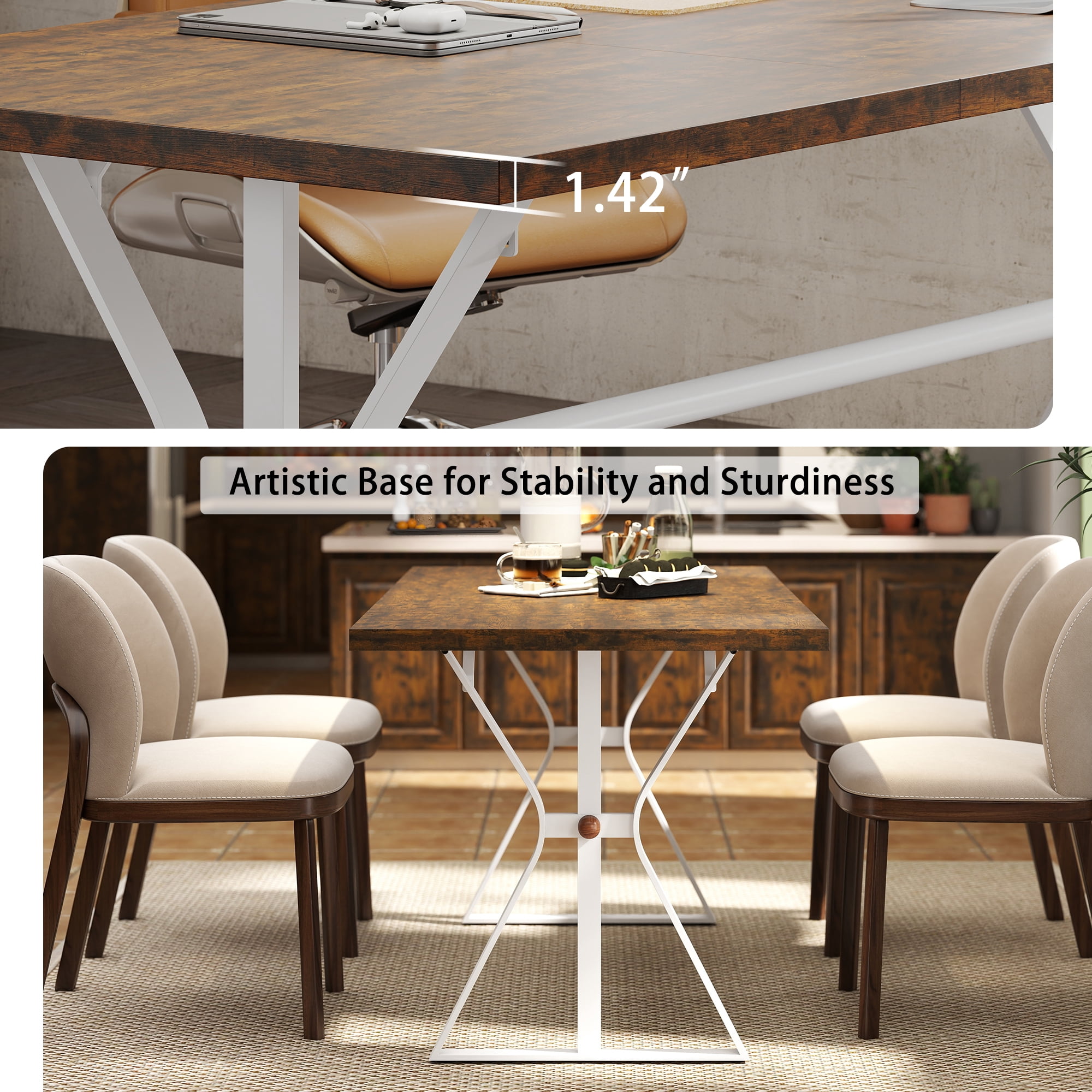 Manora 71 Inch Modern Farmhouse Rectangle Wood Dining Table, Seats 6-8, Industrial Kitchen Dining Table for Home Kitchen & Dining Room