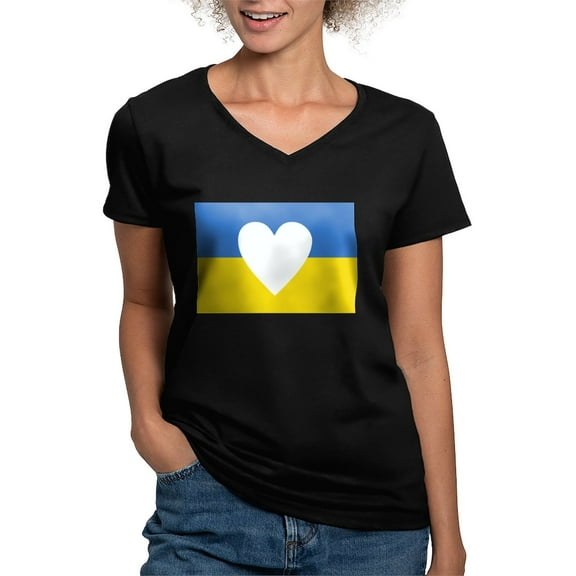 CafePress - Ukraine Heart T Shirt - Women's V-Neck Dark T-Shirt