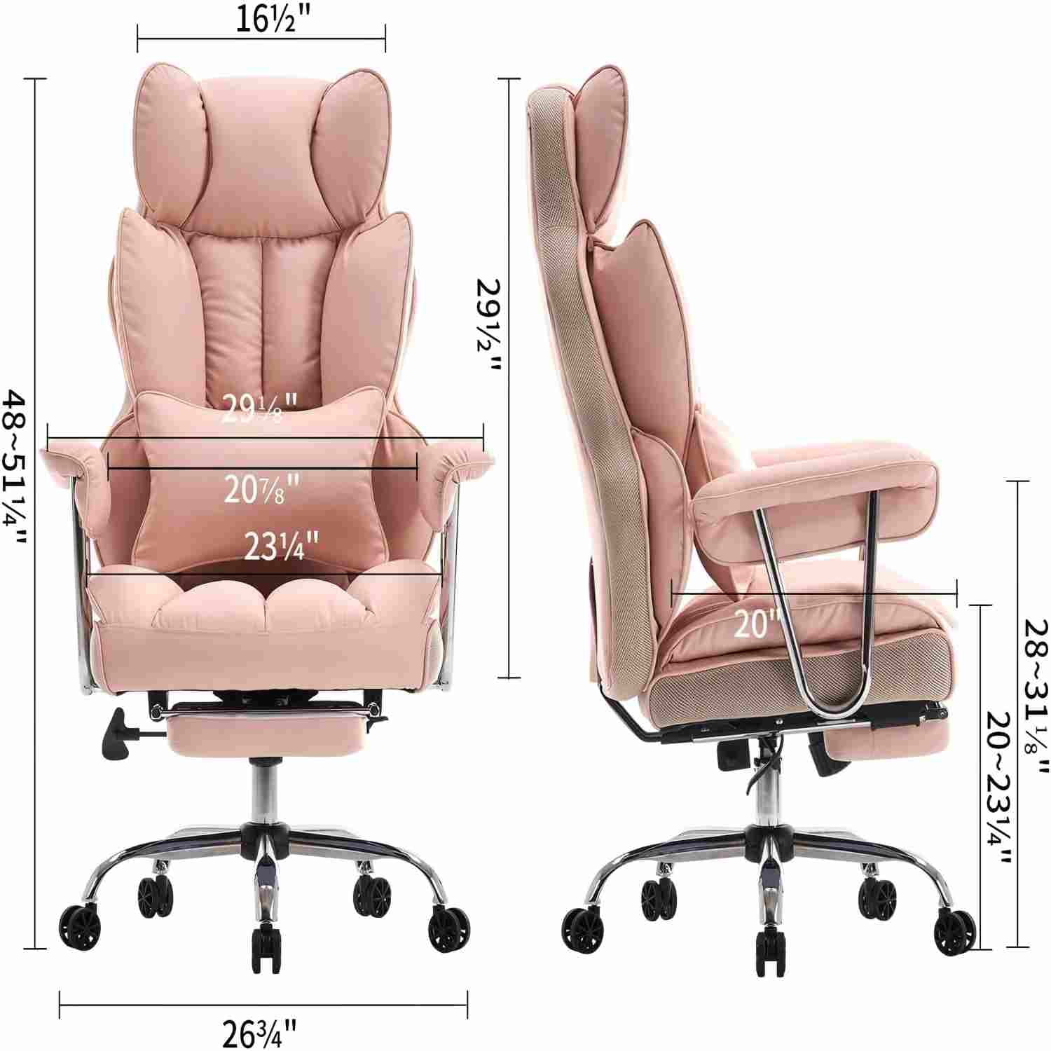 Woodty Executive Chair, PU Leather, High Back & Lumbar Support, Adjustable Armrests, Pink