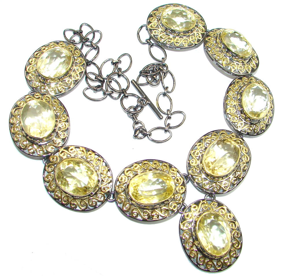 Exclusive simulated Citrine Gold Rhodium plated over Sterling Silver handmade Necklace by SilverRush Style by