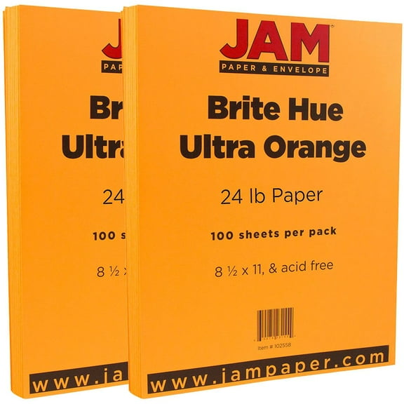 JAM Paper Solid Colors, 8 1/2 x 11, Ultra Orange, 24lb, 200 per Pack