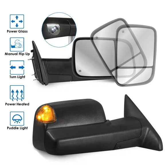 MOSTPLUS Pair Power Heated Tow Mirrors w/Turn Signal for 2009-2012 Dodge Ram 1500 2500 3500