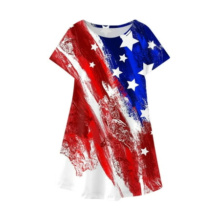 

MIASHUI Girls Short Sleeve Dress Casual Soft Party Princess Dress Independence Day Colthing