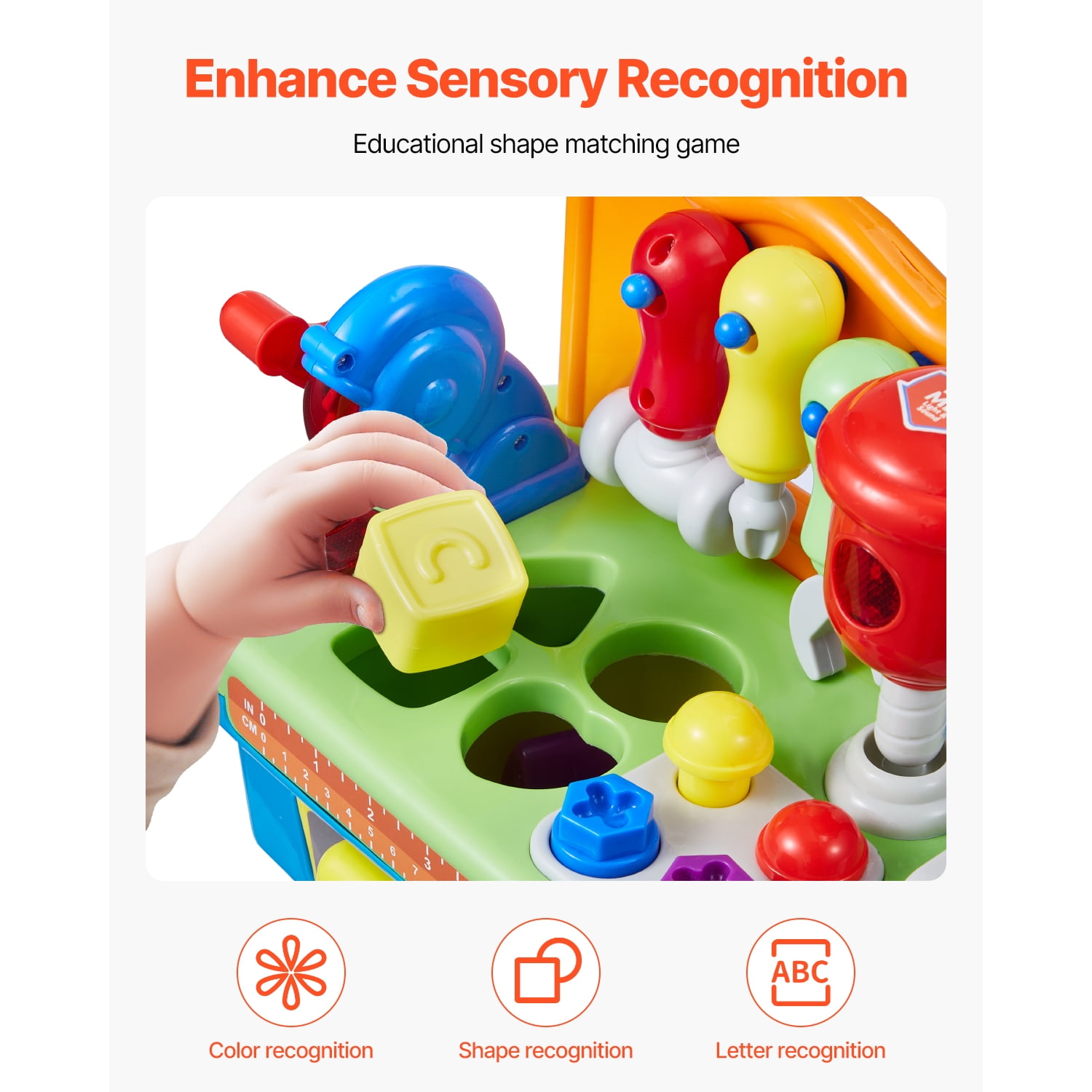 KFFKFF Interactive Workshop Toy, Illumination & Melodies, Educational Bench Toy for Toddlers Aged 2 Years and Above, Child's Imitation Tool Kit, Baby's Geometric Sorting Tasks