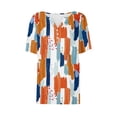 thumbnail image 4 of Ichuanyi Women's Printed V-Neck Button Down T-Shirt Loose Fit Casual Blouse with Short Sleeves Everyday Wear Top Relaxed Style Pullover Shirt, Orange, XXL, 4 of 4