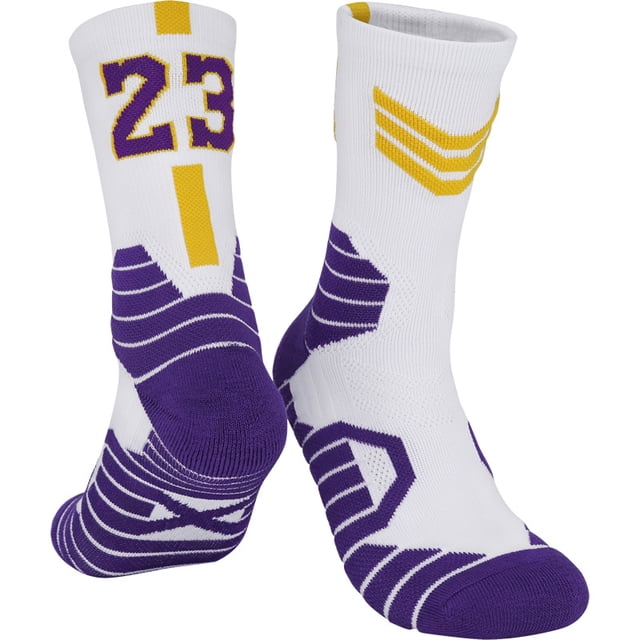 Professional Men's Basketball Socks Number Sports Socks Knee High Thickened Towel Bottom Cycling Running Fast-drying Breathable Adult Non-Slip Child Adult Socks for (39-44)Adult ( Z 23-White Yellow