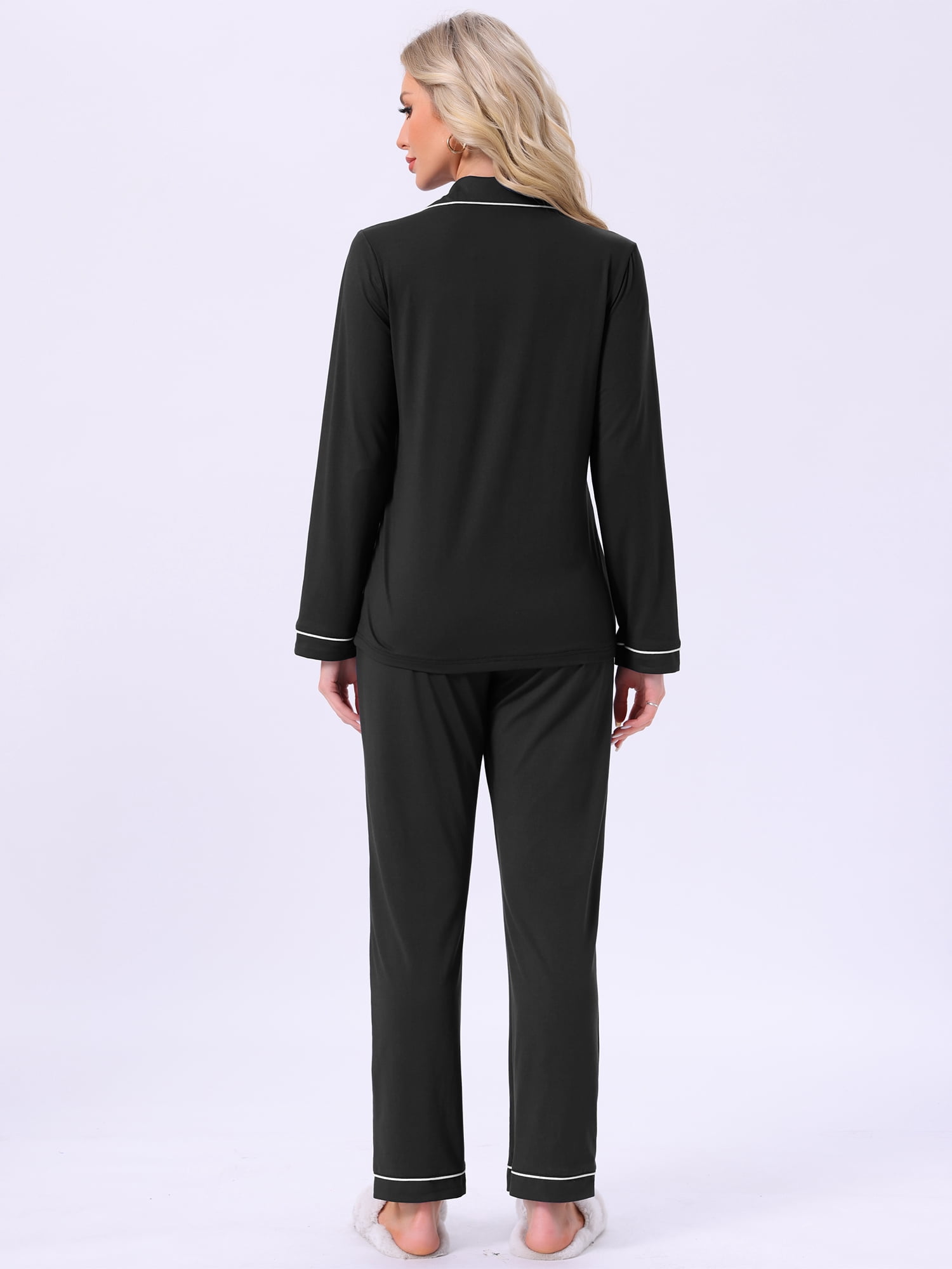 DARING DIVA Women's Pajama Set Button Down Long Sleeve Tops and Pants 2XL Black