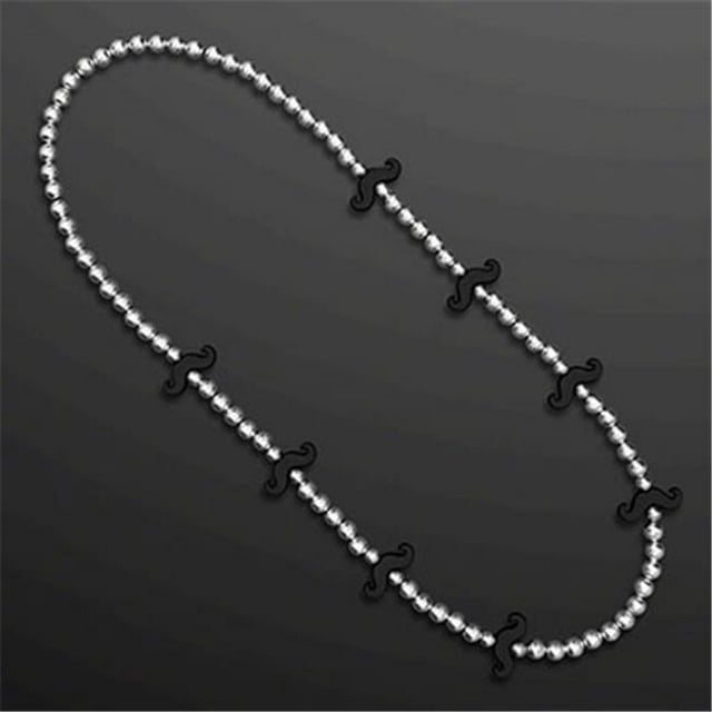 Black Mustache Beaded Necklace, Silver & Black
