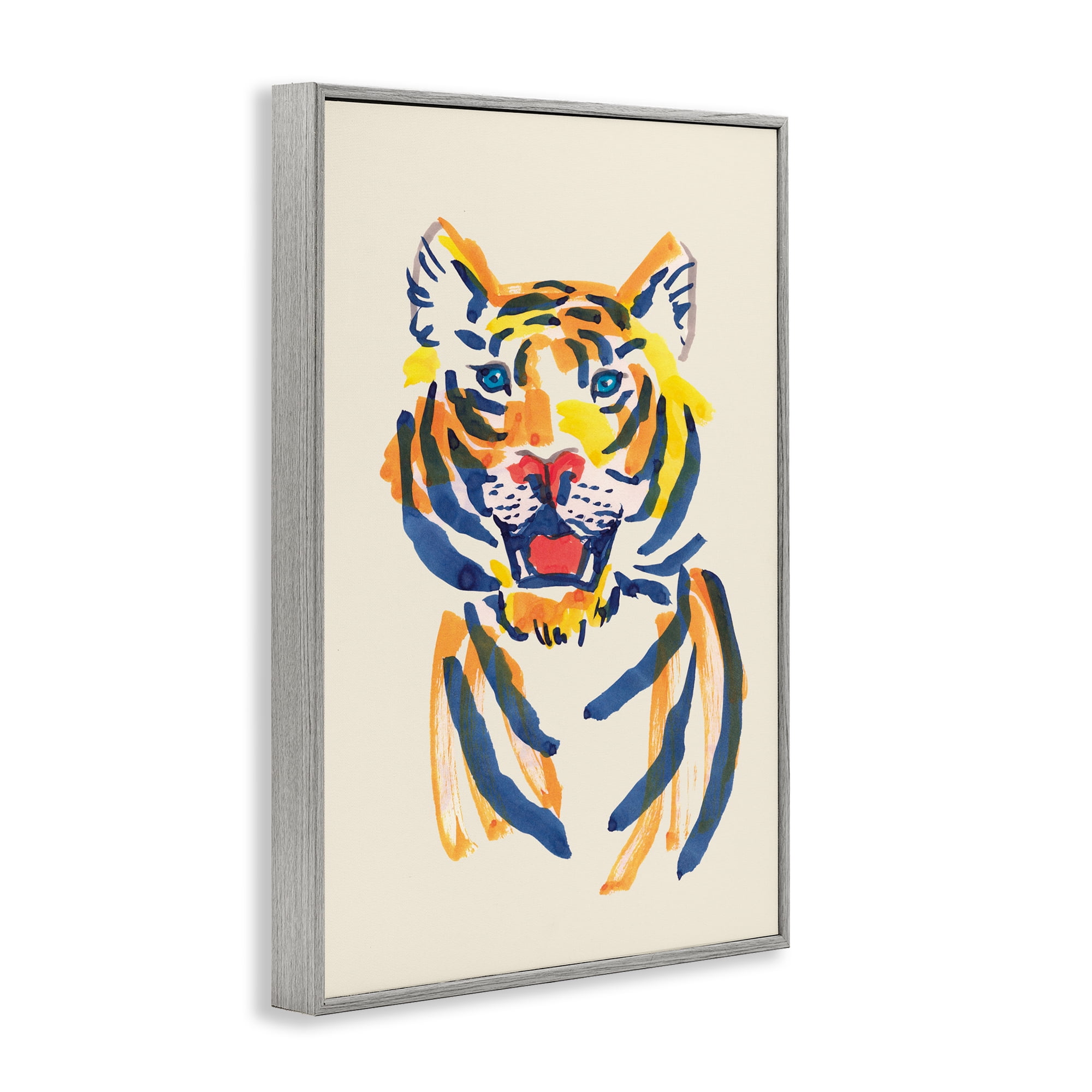 Tiger Roar Watercolor Gray Framed Giclee Art, design by Karolina Sato