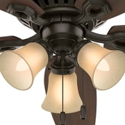 Hunter - Builder Indoor Low Profile Ceiling Fan With Light, 52-inch, New Bronze, Traditional-style, 3-speed WhisperWind Motor, 53327, for Living Rooms, Bedrooms