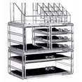 thumbnail image 1 of Cq acrylic Organisateur de Maquillage 6 Tiroirs et 16 Compartiments avec Étuis de Rangement Cosmétiques, Haut de Gamme comme Support de Pinceaux et Rouges à Lèvres, Ensemble Clair 2 Pcs, 1 of 4