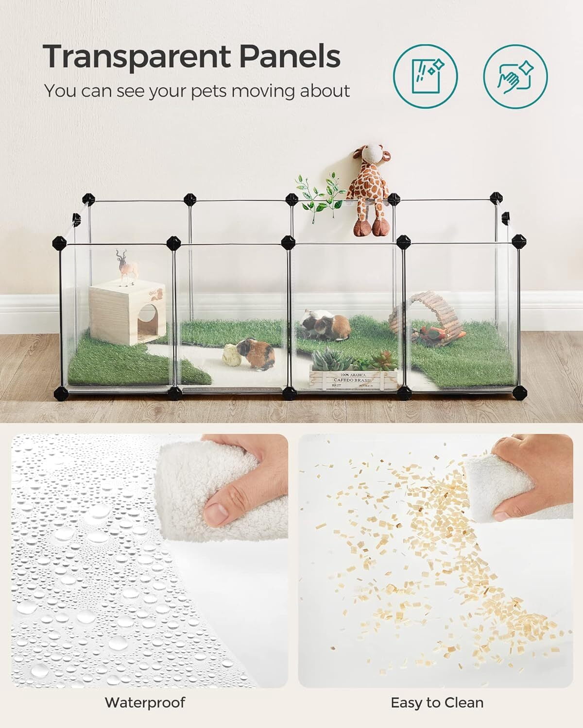 Pet Plastic Transparent Playpen, Small Animals Portable Yard Fence, DIY Outdoor & Indoor Fences, Kitten Breeding Crate for Hamster Bunny Puppy Hedgehogs Guinea Pig (12 Panel, 15 x 15 inch)