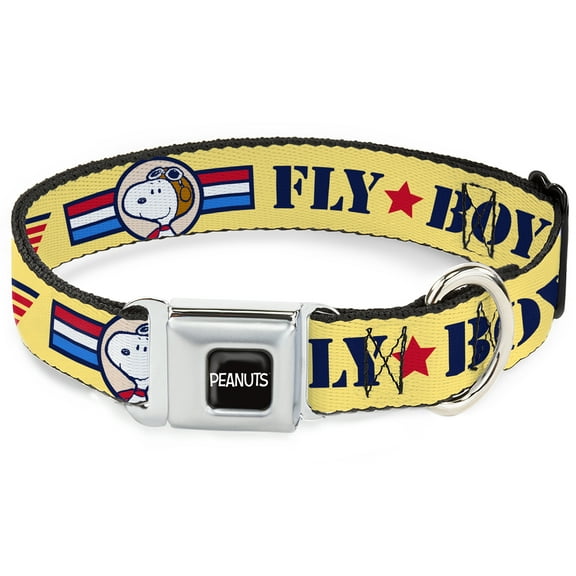 Peanuts Worldwide LLC Pet Collar, Dog Collar Metal Seatbelt Buckle, Peanuts Snoopy Fly Boy Top Dog Flying Ace Yellow Blue Red, 9.5 to 13 Inches 1.0 Inch Wide