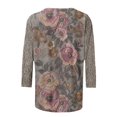 thumbnail image 6 of HongQid Womens Casual 3/4 Sleeve T-Shirt Round Neck Cute Tops Loose Fit Basic Tees Blouses Vintage Floral Print Blouse Soft Lightweight Shirts Loose Hem Fashion Top For Spring Summer Outfits, 6 of 6