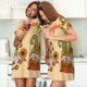 thumbnail image 4 of Balery Gnomes Happy Thanksgiving Camisón de manga corta con cuello redondo para mujer, cómodo y elegante., 4 of 6