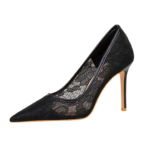 Women Pointed Toe High Heels Sexy Pumps Lace Tulle 9CM Wedding Shoes for Bride Prom Party