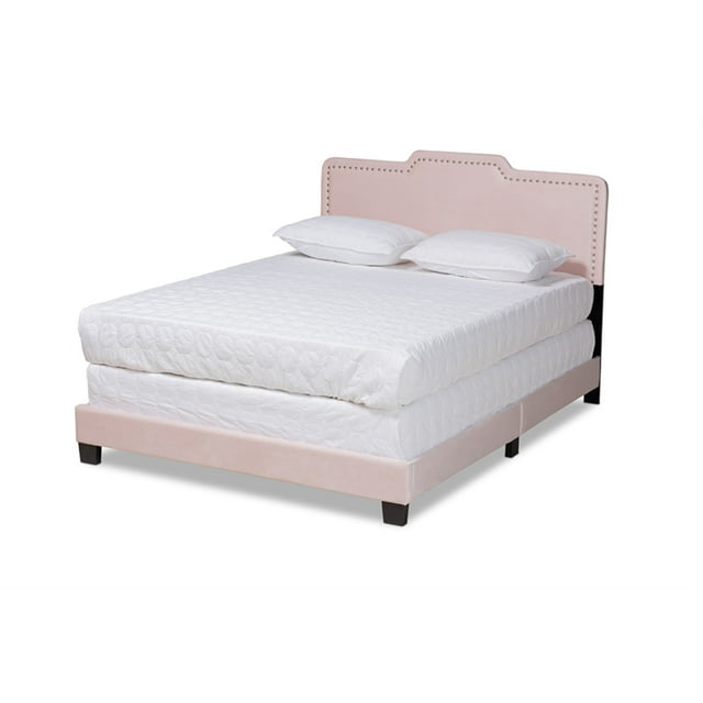 Baxton Studio Benjen Lit Panneau Moderne et Contemporain en Velours Rose Clair Rembourré Taille Complète
