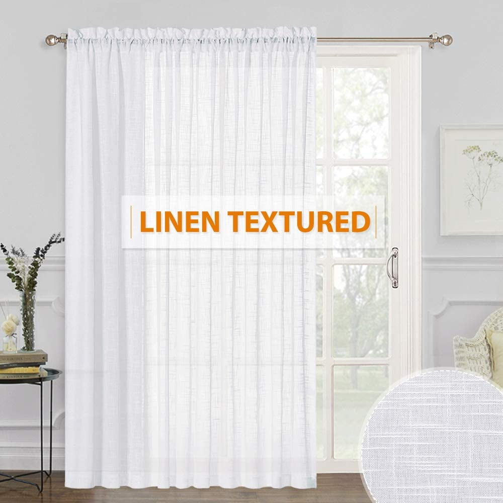 White Sheer Curtains Linen Sheer Curtain Large Window Privacy Semi