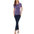 thumbnail image 2 of INSPIRE CHIC Cowl Neck for Women's Short Sleeve Button Decor Ruched Front Casual Basic T-shirt Purple S, 2 of 4