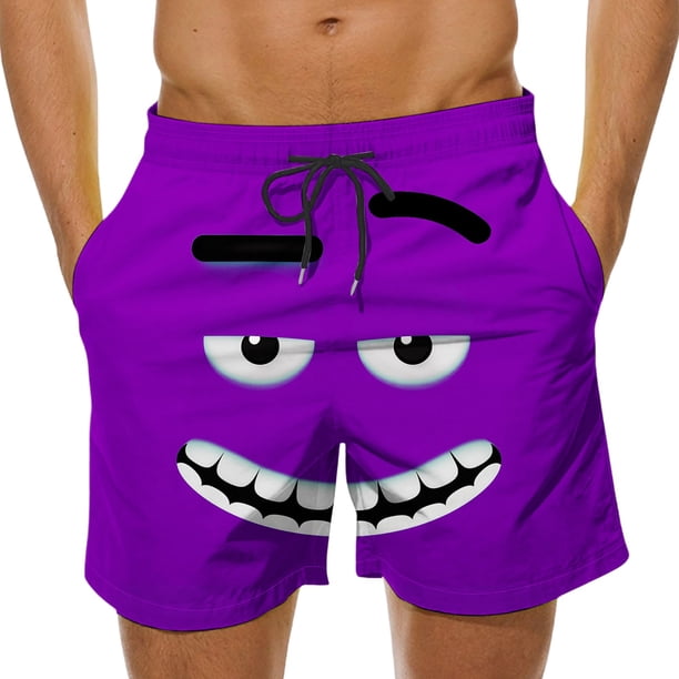 Pantalones Cortos de Cintura Elástica de los Hombres con Impresión Divertida, Pantalones de Baño Casuales con Bolsillos para el Uso Diario de la Playa de Verano