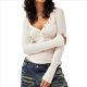 thumbnail image 1 of Túnica de Punto Acanalado de Larga para Mujer, Cuello Redondo, Botones, Informal, Estilo Henley, Blusa Ajustada. M, 1 of 7