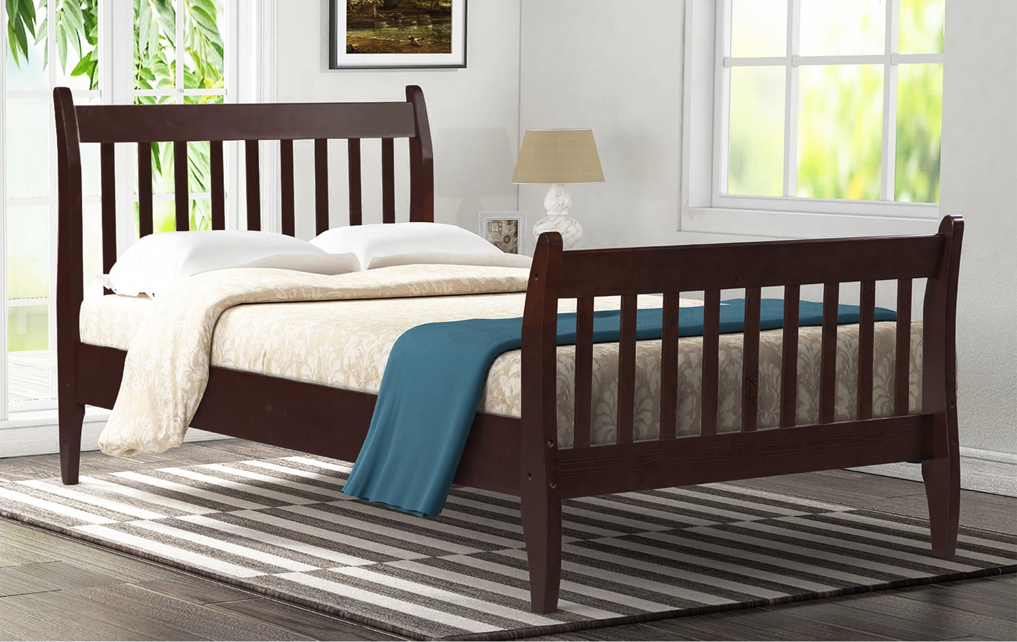 Details about   Twin/Full/Queen Size Wooden Platform Bed Frame Foundation w/Headboard Footboard 