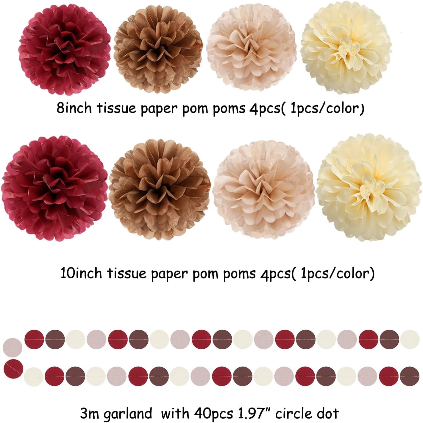 Brown Burgundy Champagne-Gold Party-Decorations - 30pcs Rustic Boho Wedding Tissue Pom-Poms Streamers ,Fall Autumn Tassel Garland Banner,Birthday Baby Bridal Shower Engagement Decor