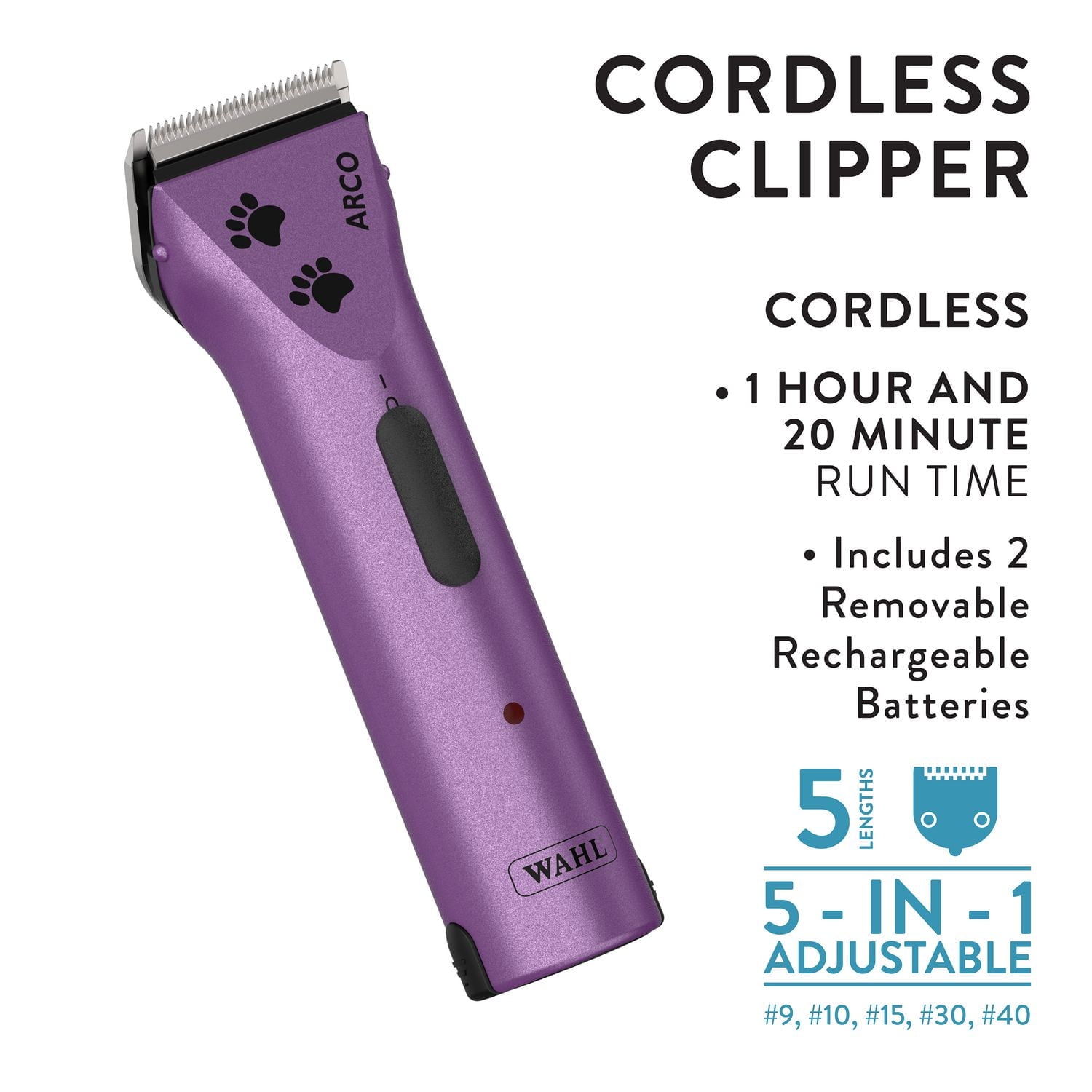 Wahl Arco Pet Grooming Kit, Cordless with 80-Min Run Time, 5-in-1 Adjustable Blade, Lightweight & Comfortable Design - Model - 59156
