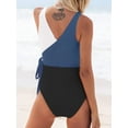 thumbnail image 2 of Cupshe Women's One Piece Swimsuit Wrap Color Block Tie Side Bathing Suit Dark Blue, 2 of 4