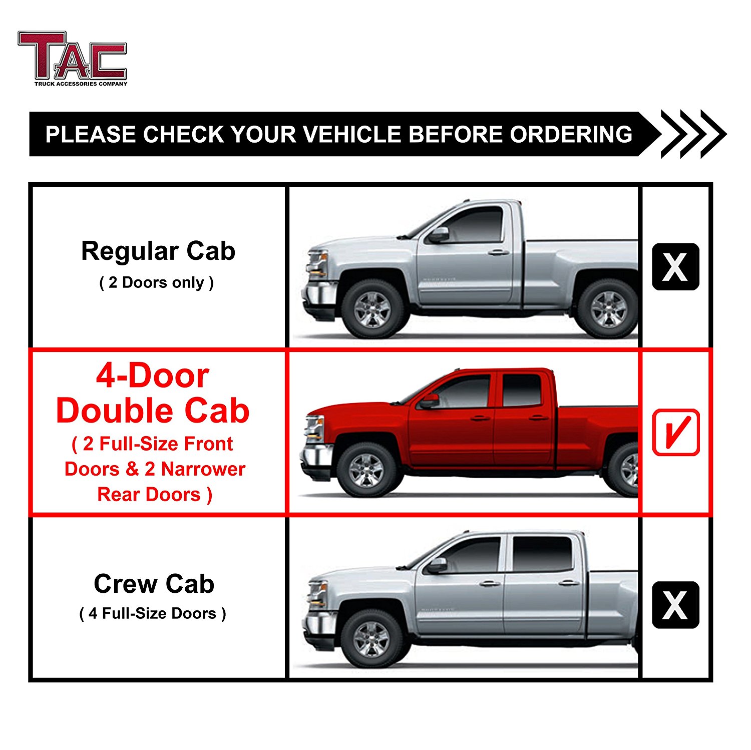 TAC Side Steps Fit Chevy Silverado/GMC Sierra 1999-2018 1500 & 1999-2019  2500/3500 Extended/Double Cab (Excl. C/K 